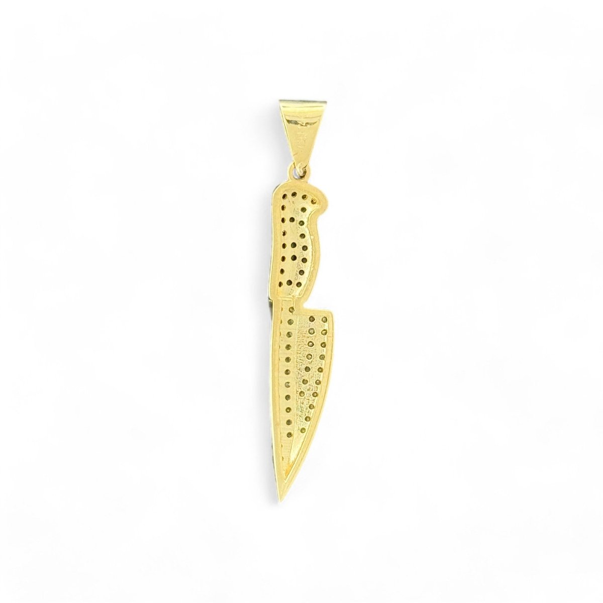 14KT Yellow Gold Knife Pendant with Black CZ Accents