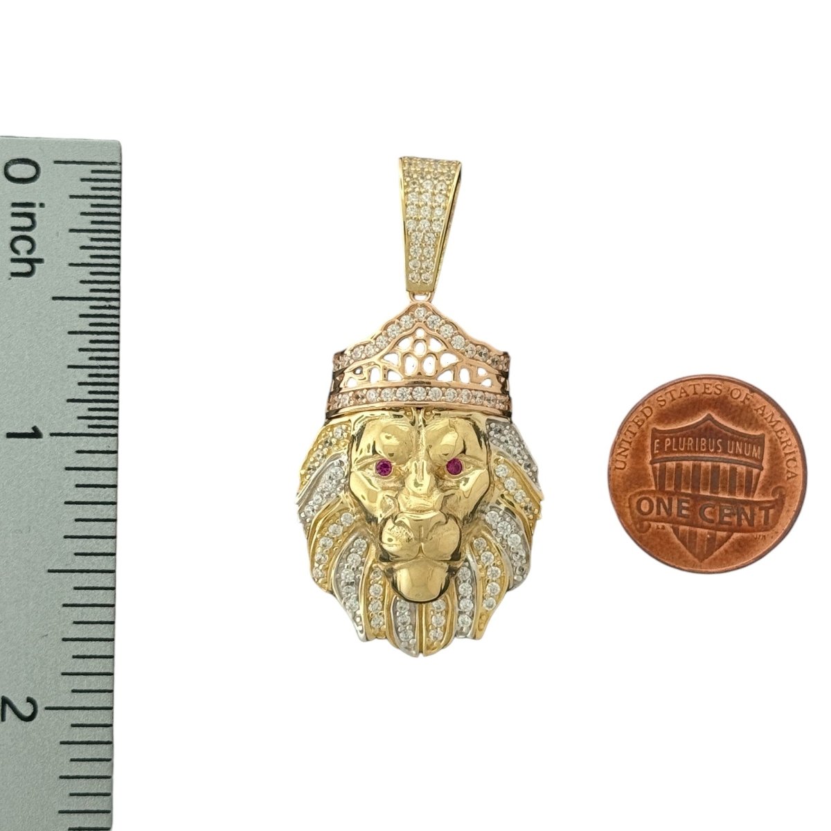 14KT Yellow Gold Lion Head Pendant with Crown