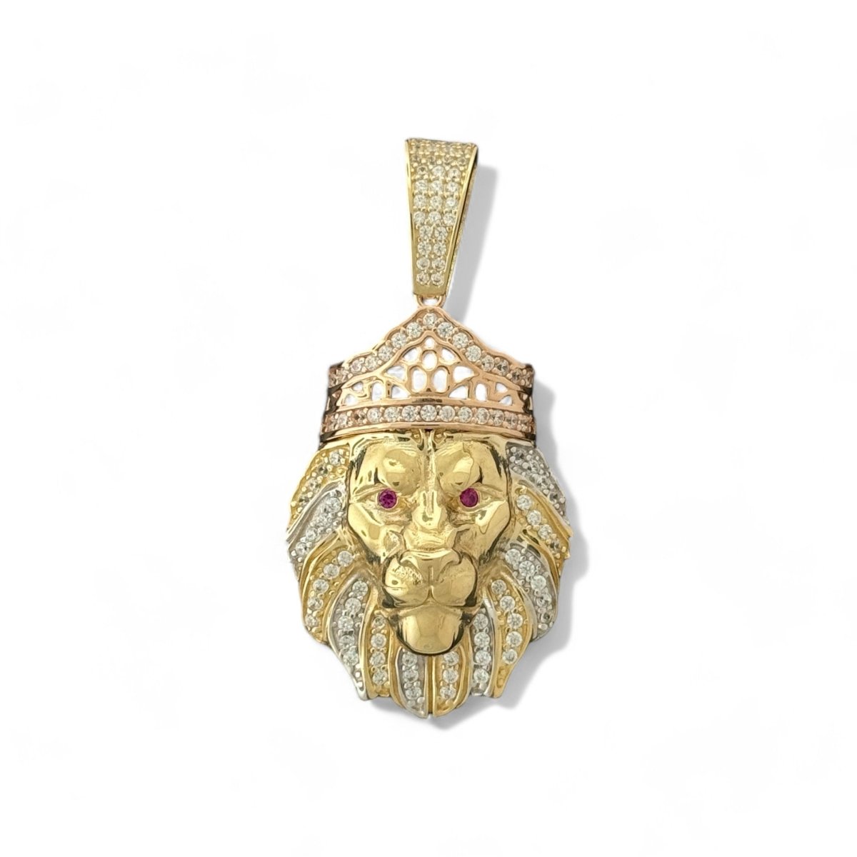 14KT Yellow Gold Lion Head Pendant with Crown