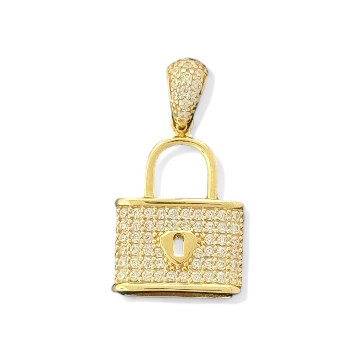 14KT Yellow Gold Lock Pendant with CZ Stones