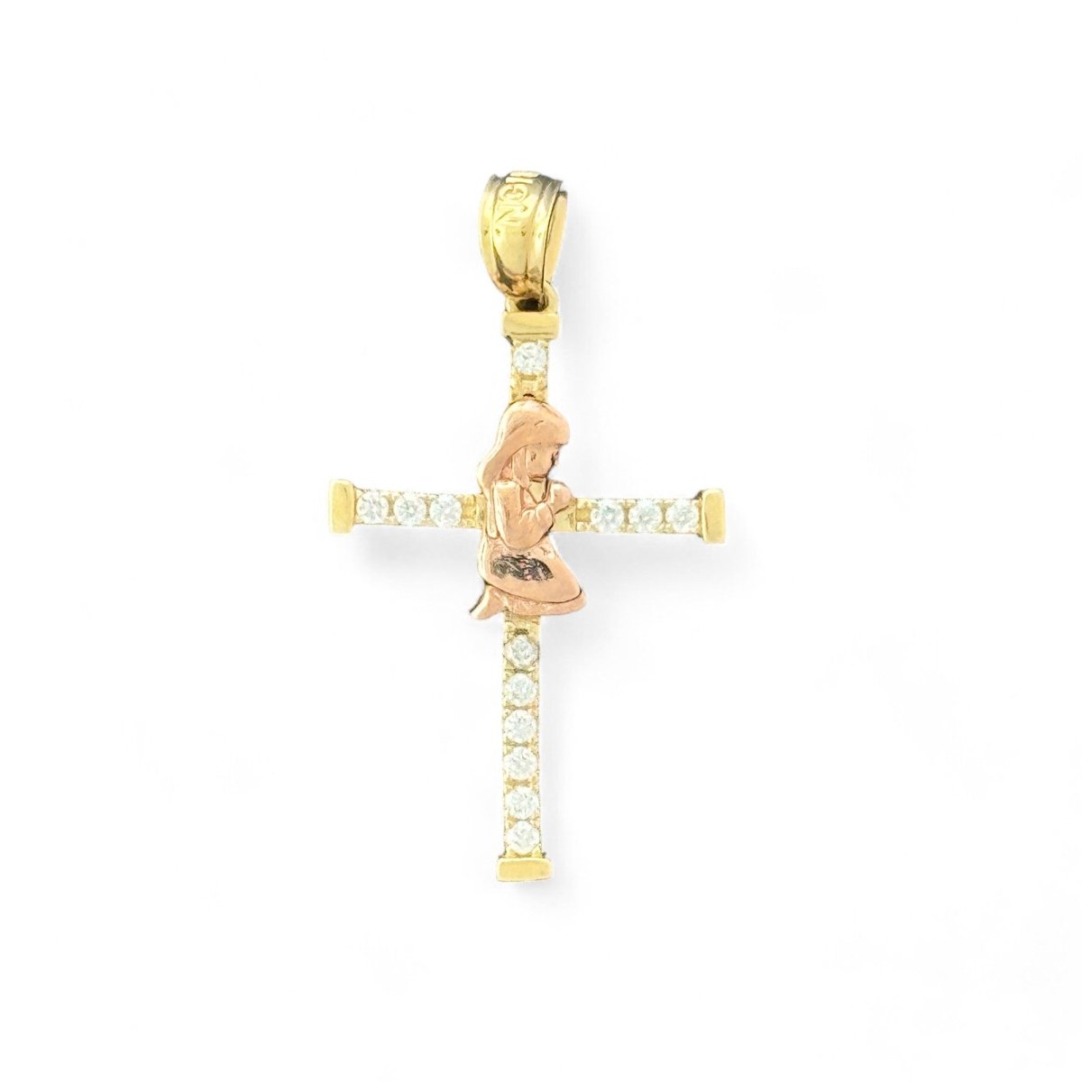 14KT Yellow Gold Praying Child Cross Pendant