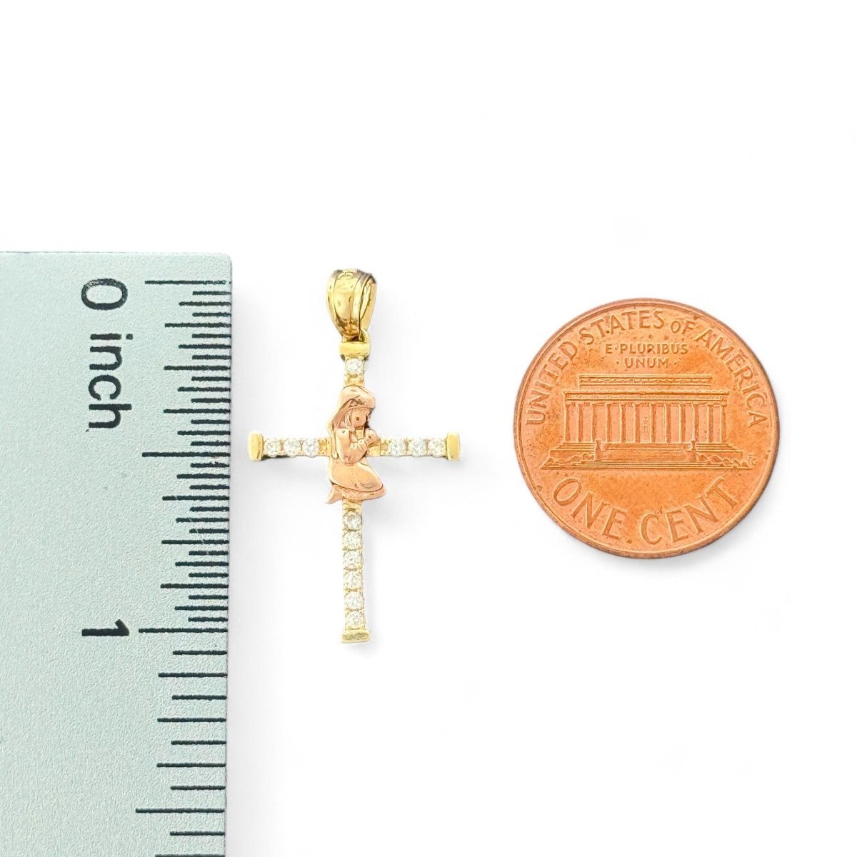 14KT Yellow Gold Praying Child Cross Pendant