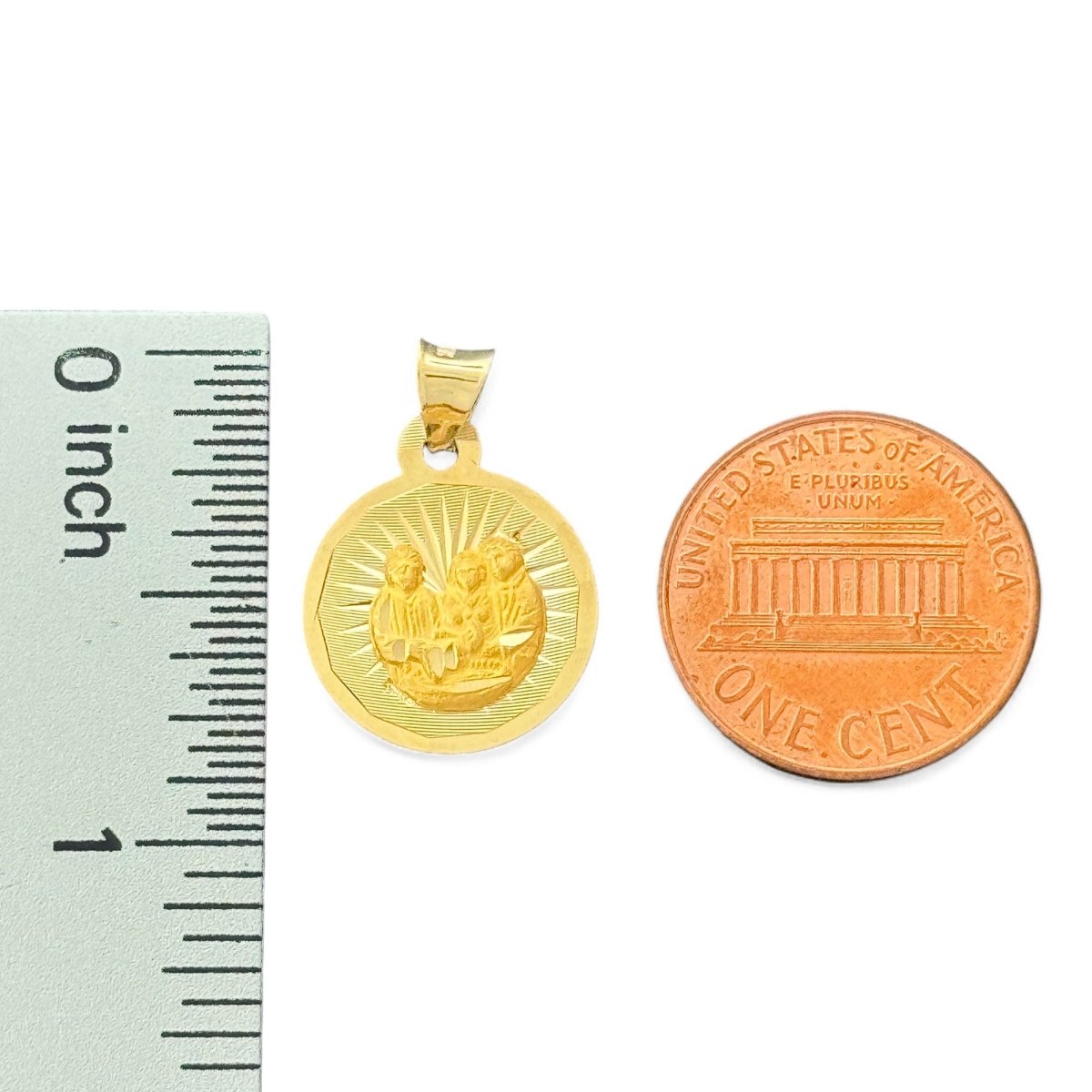 14KT Yellow Gold Round Baptism Pendant with Holy Family