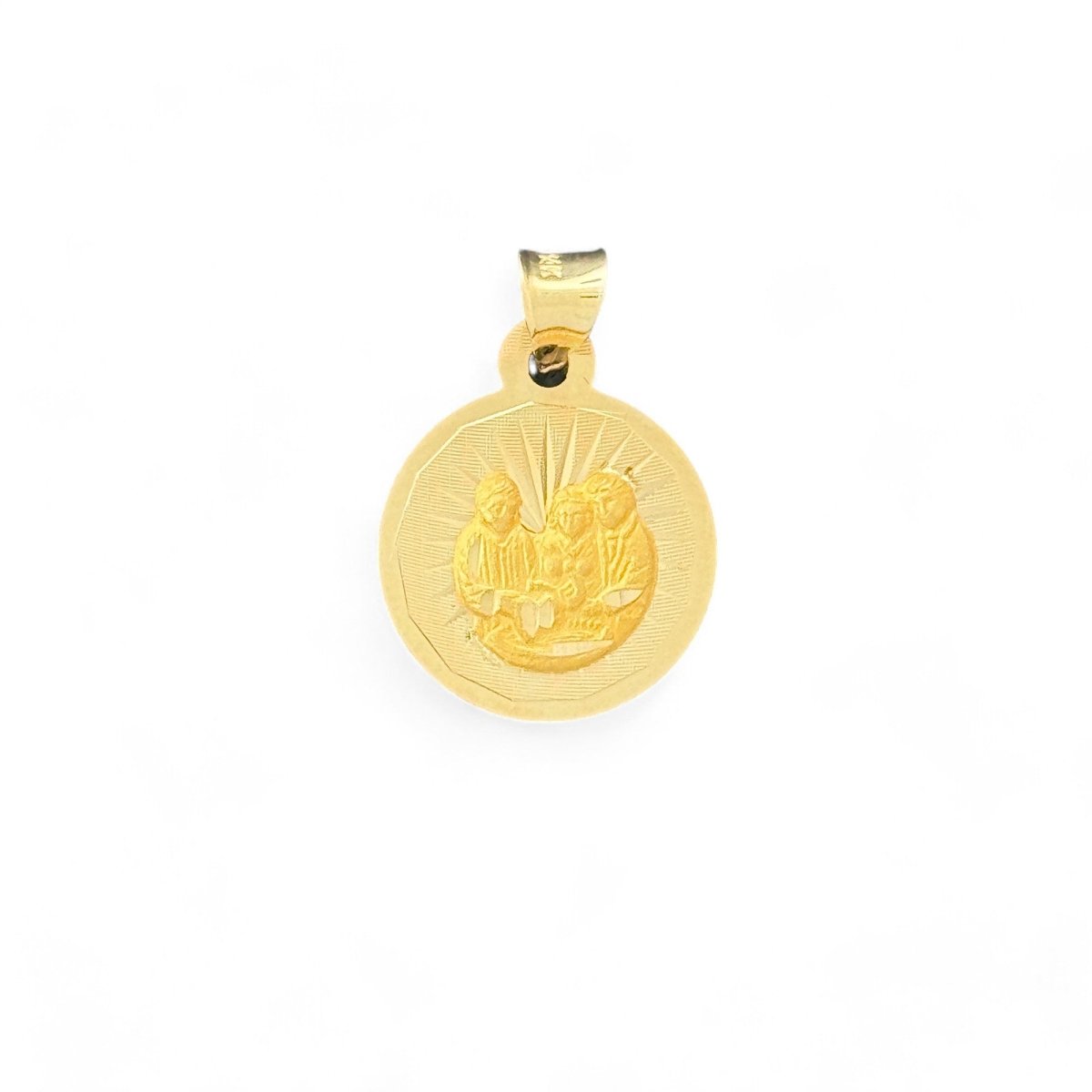 14KT Yellow Gold Round Baptism Pendant with Holy Family