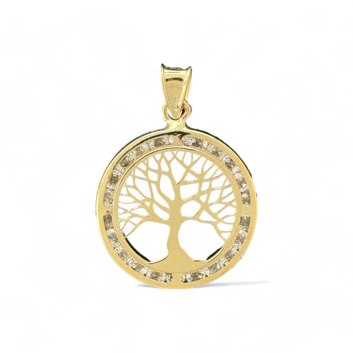 14KT Yellow Gold Round Tree of Life Pendant with CZ Accents