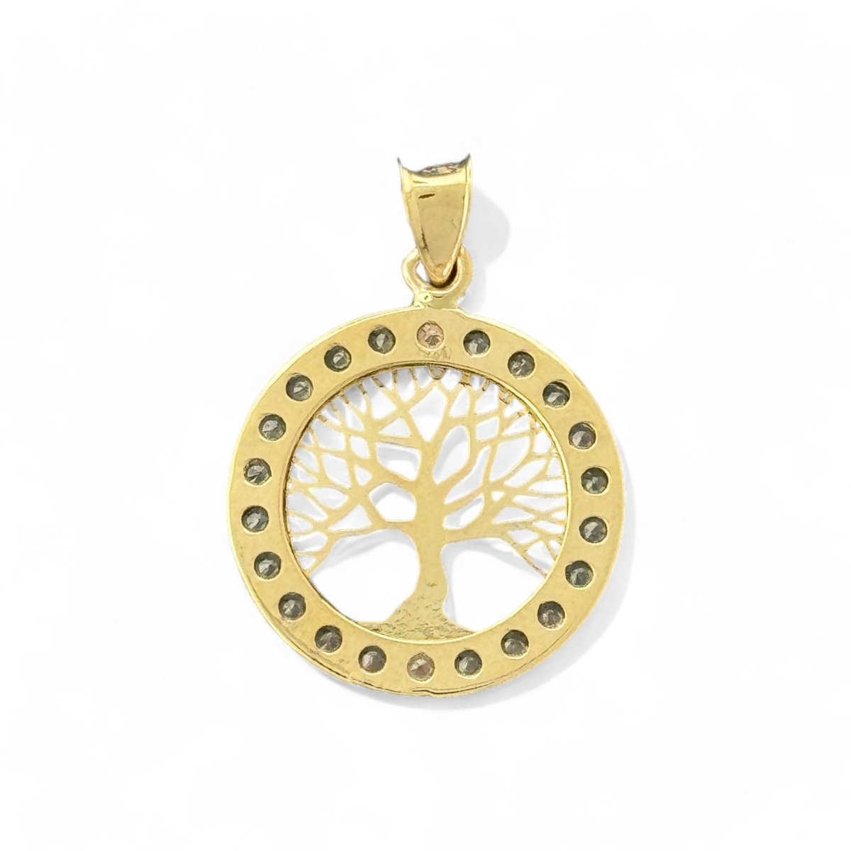 14KT Yellow Gold Round Tree of Life Pendant with CZ Accents