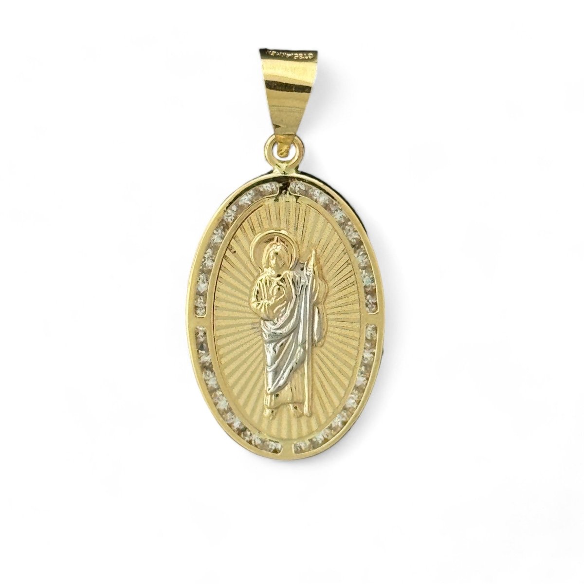14KT Yellow Gold Saint Jude Pendant with CZ Stones