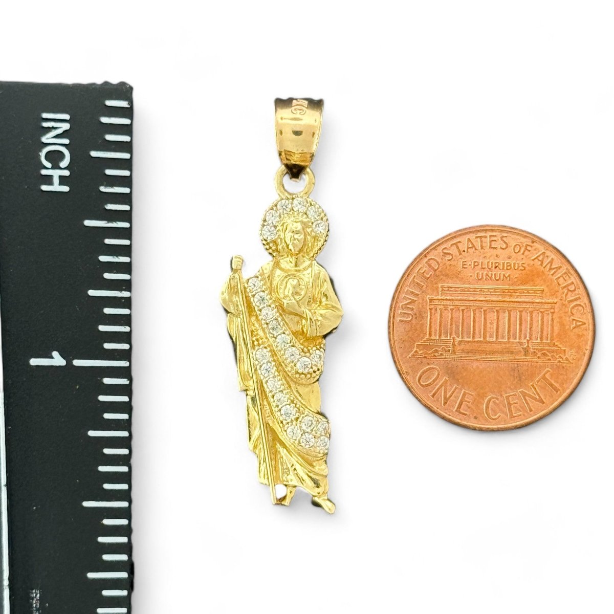14KT Yellow Gold Saint Jude Pendant with CZ Stones
