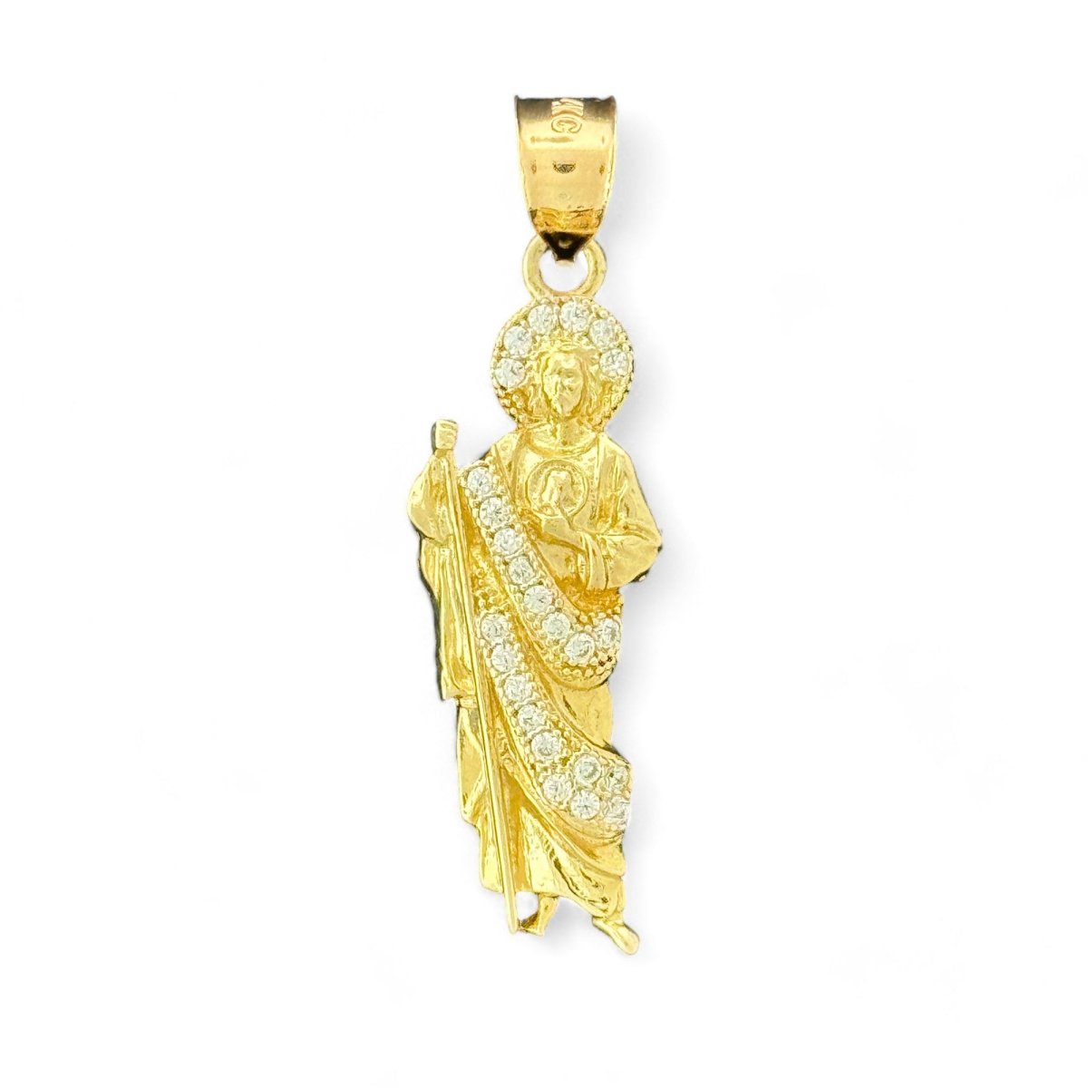 14KT Yellow Gold Saint Jude Pendant with CZ Stones
