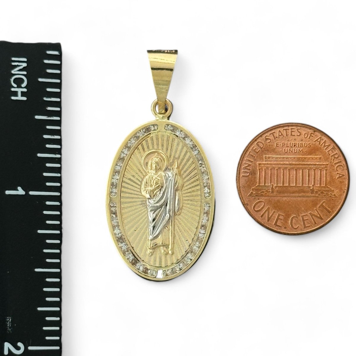 14KT Yellow Gold Saint Jude Pendant with CZ Stones