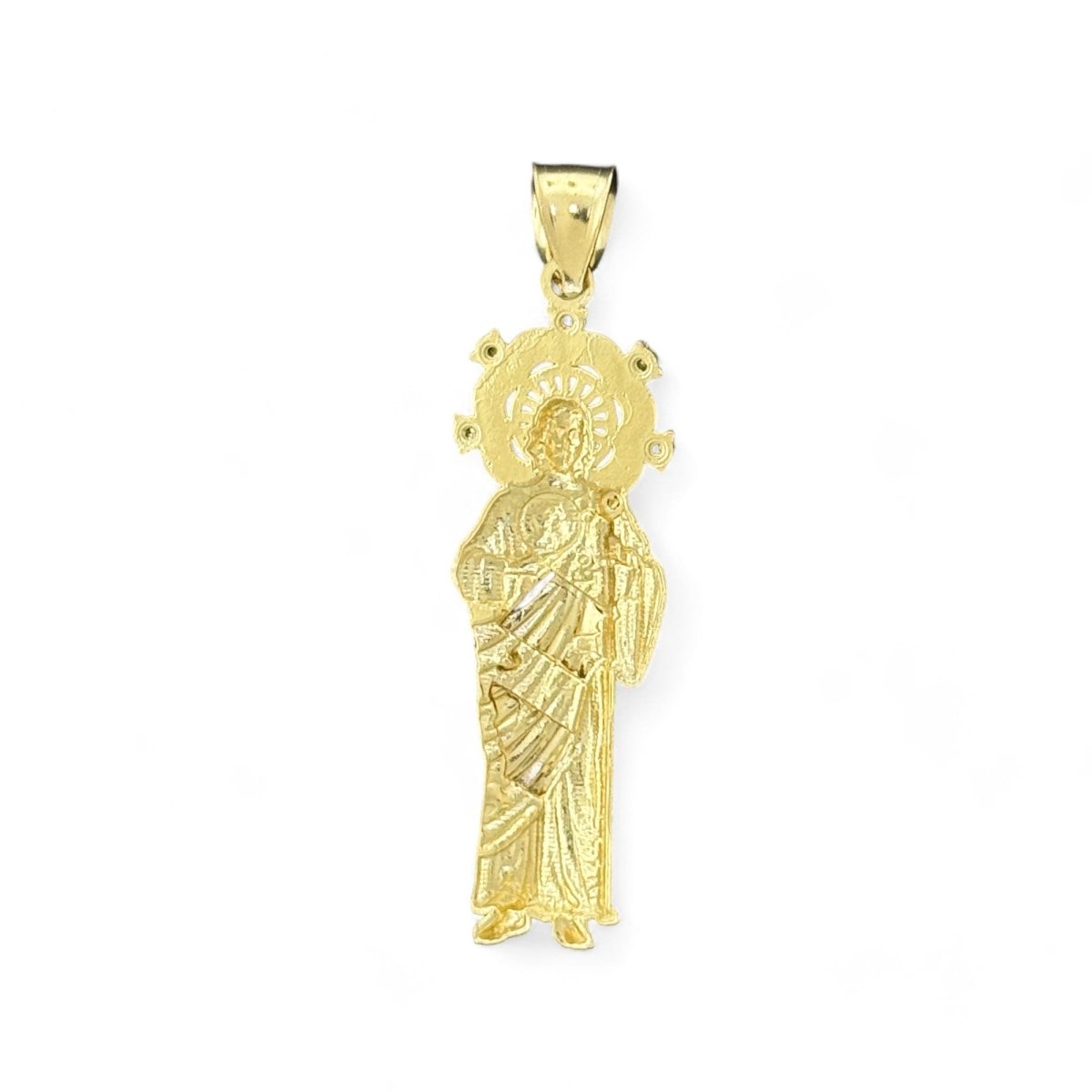 14KT Yellow Gold Saint Jude Pendant with Red Stone