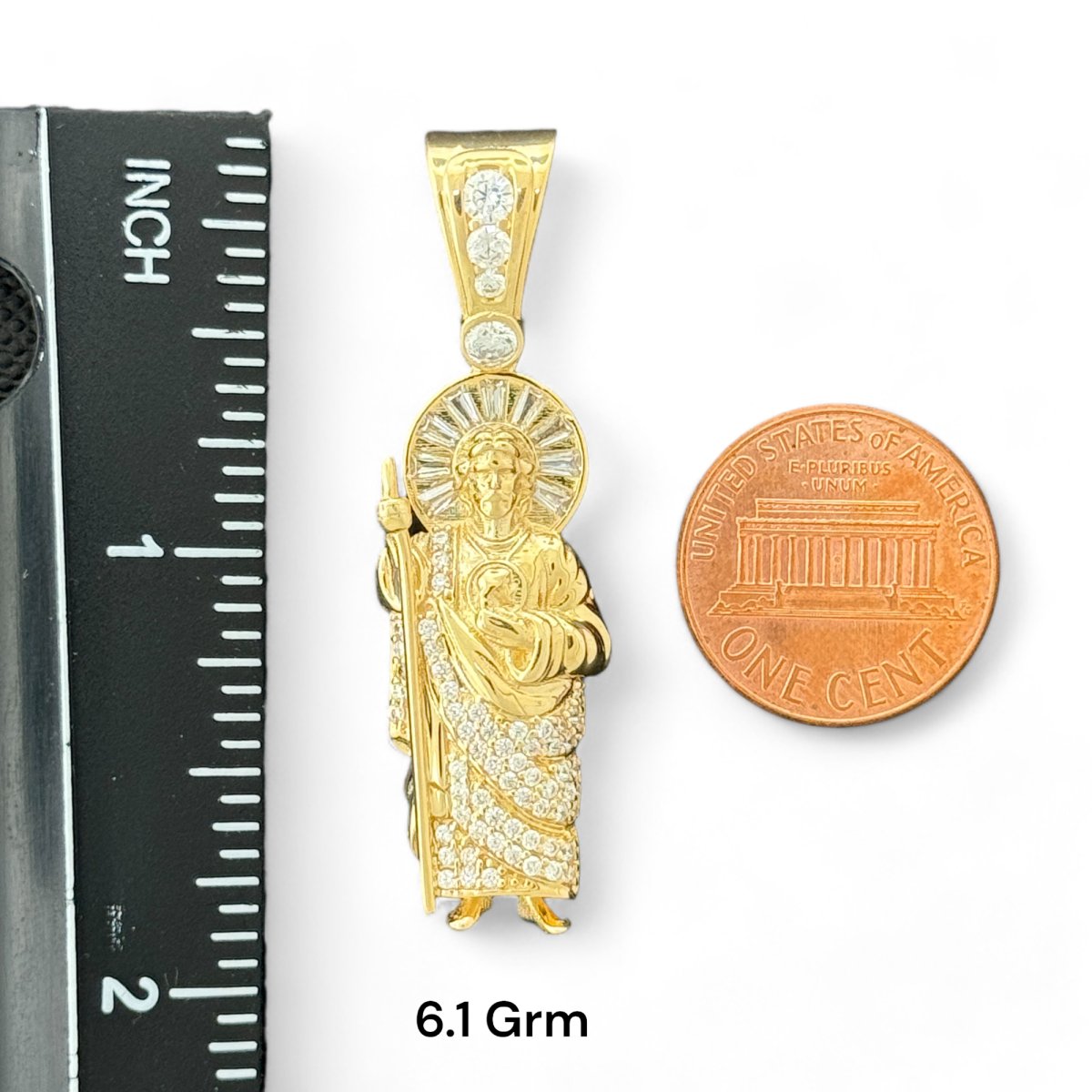 14KT Yellow Gold Saint Jude Pendants with CZ Stones