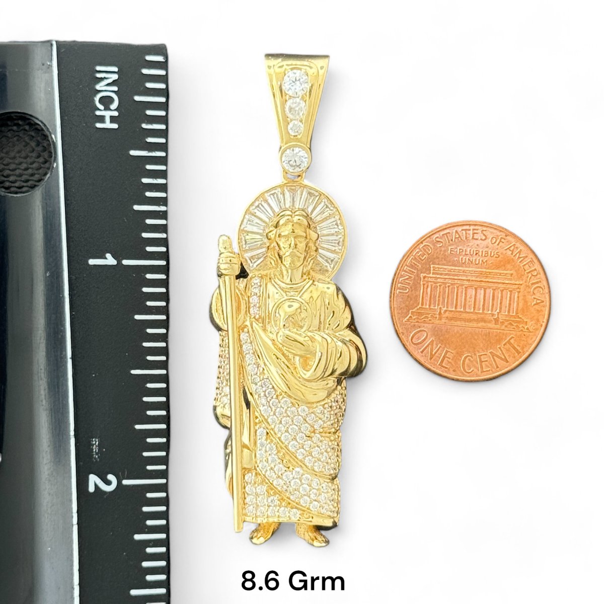 14KT Yellow Gold Saint Jude Pendants with CZ Stones