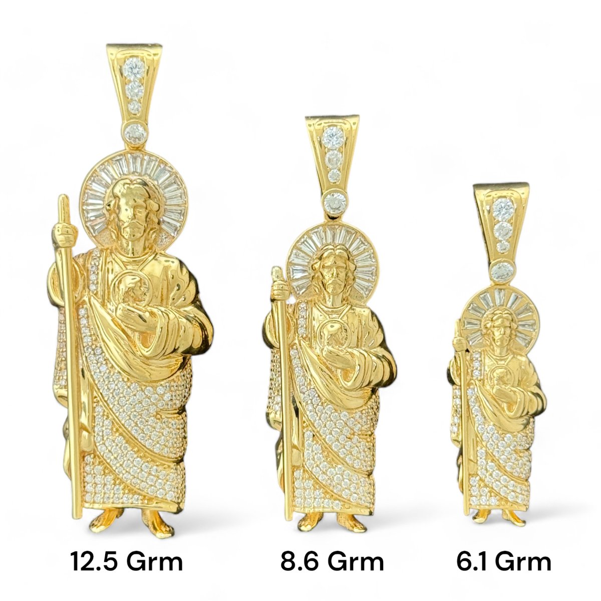 14KT Yellow Gold Saint Jude Pendants with CZ Stones