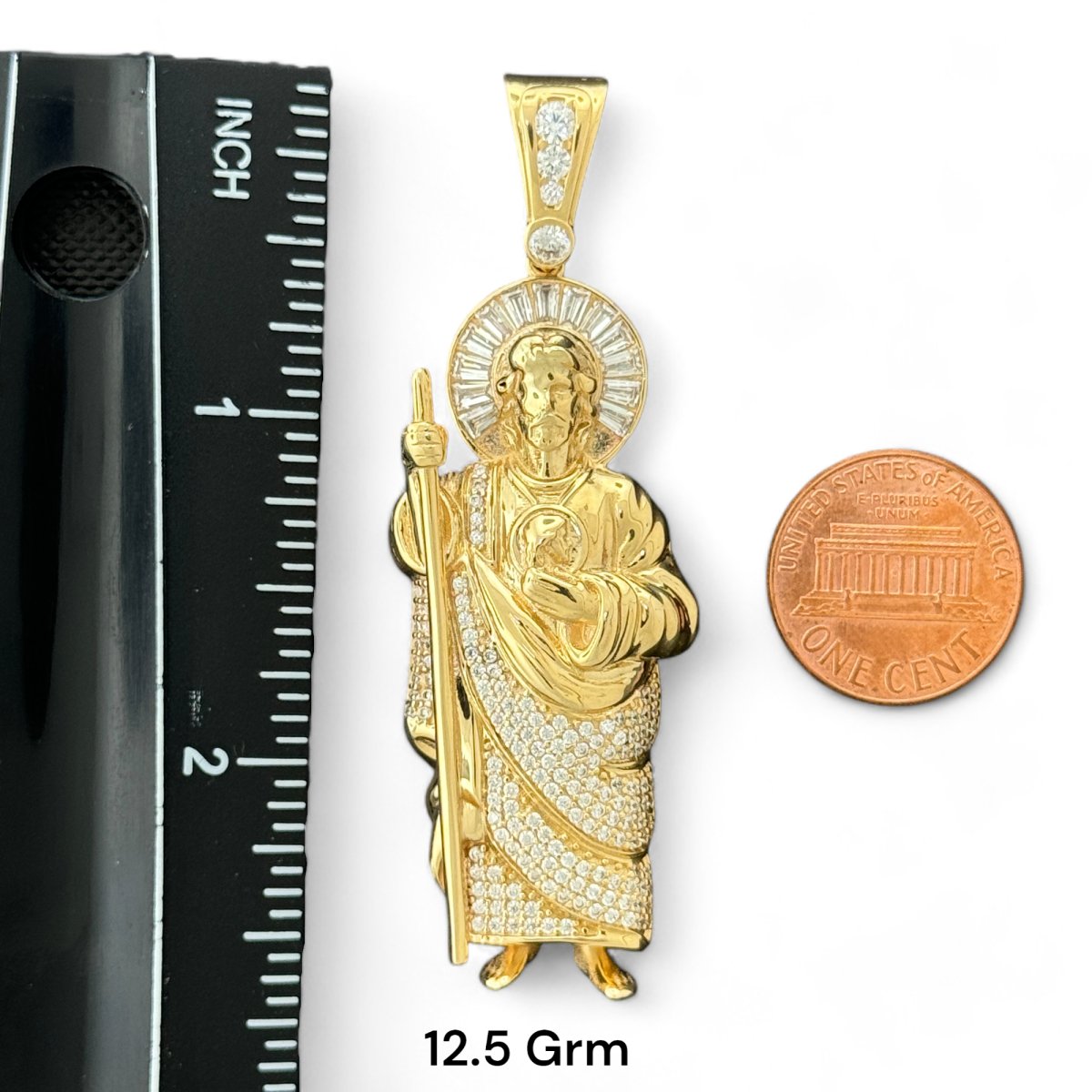 14KT Yellow Gold Saint Jude Pendants with CZ Stones