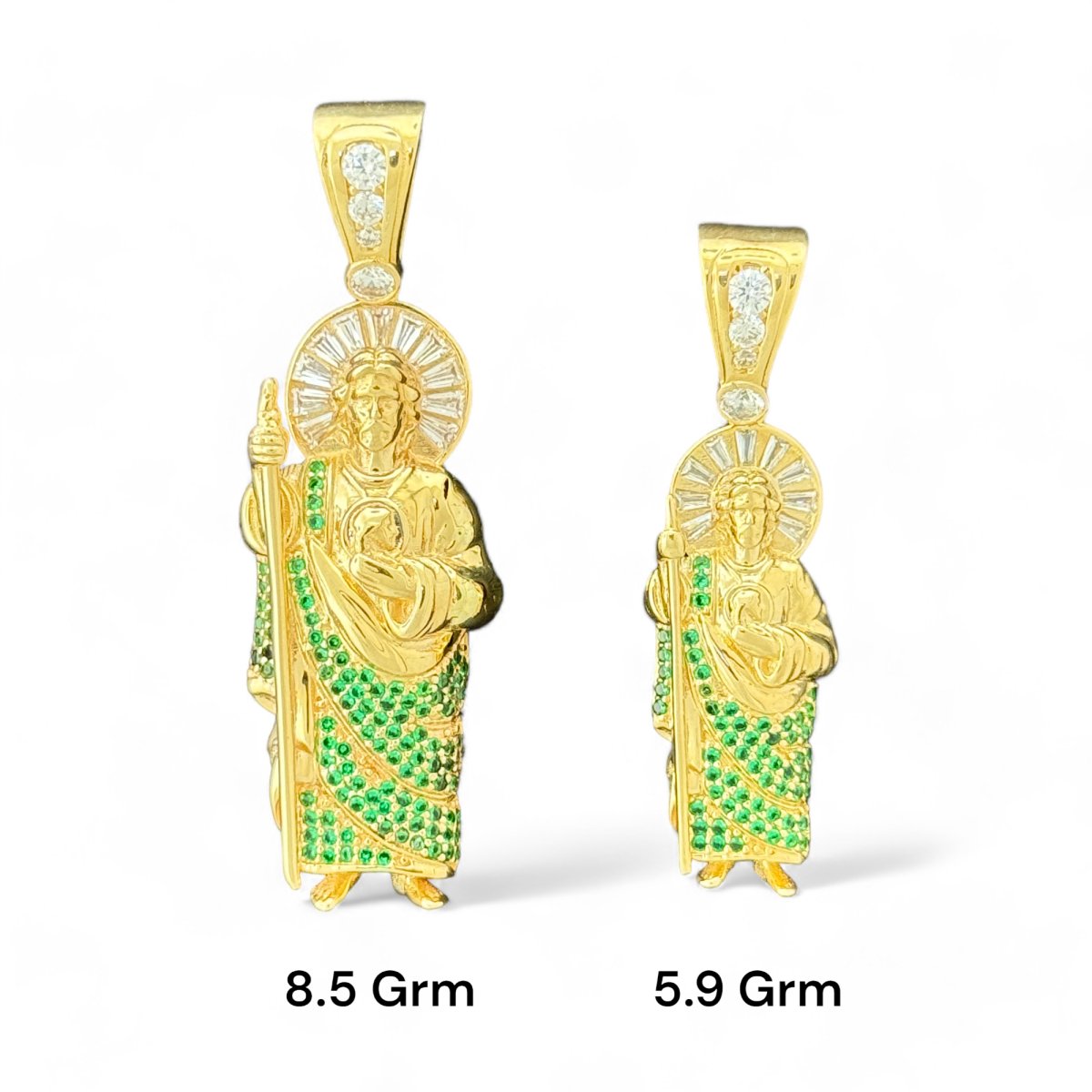 14KT Yellow Gold Saint Jude Pendants With Green CZ Stones