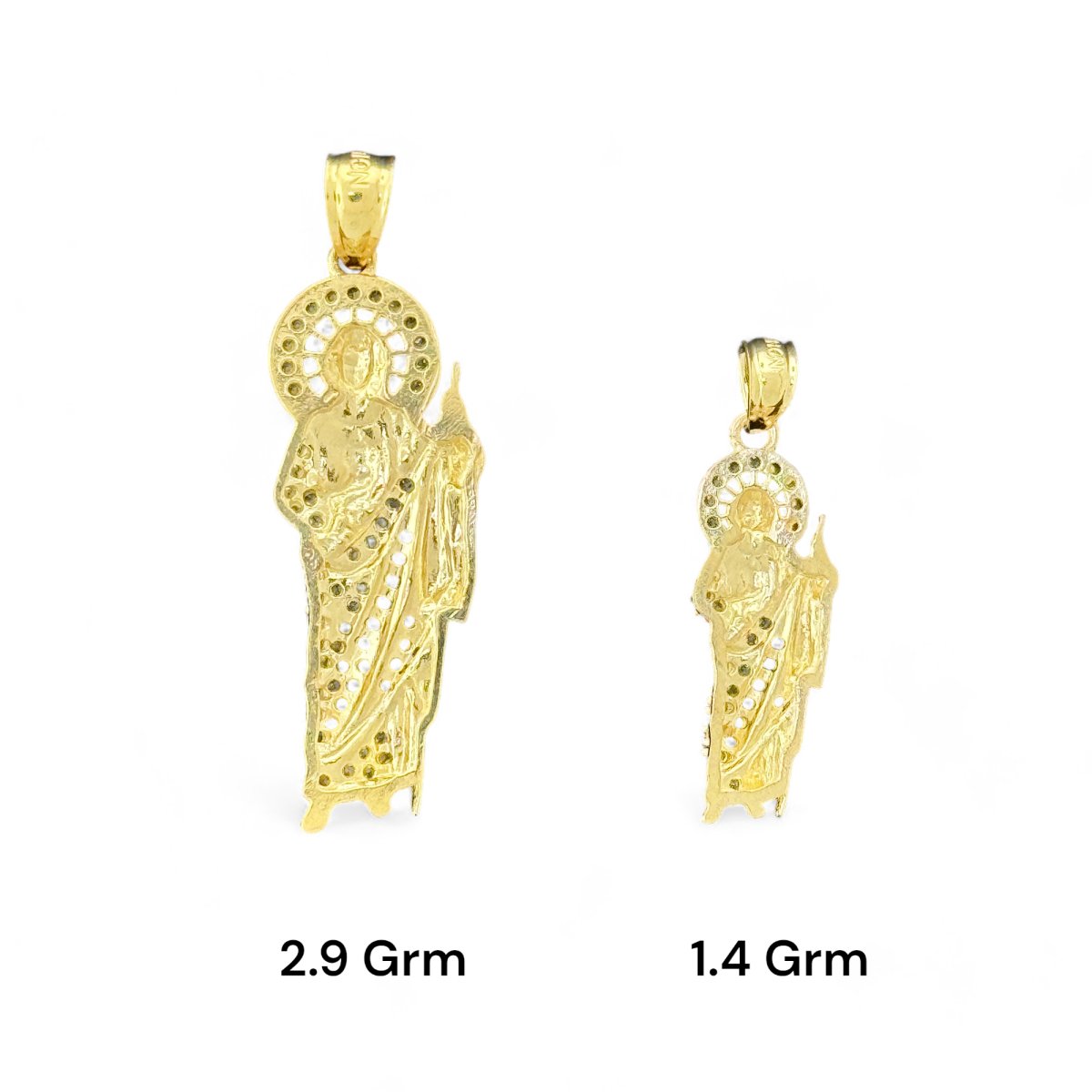 14KT Yellow Gold Saint Jude Pendants With Green CZ Stones