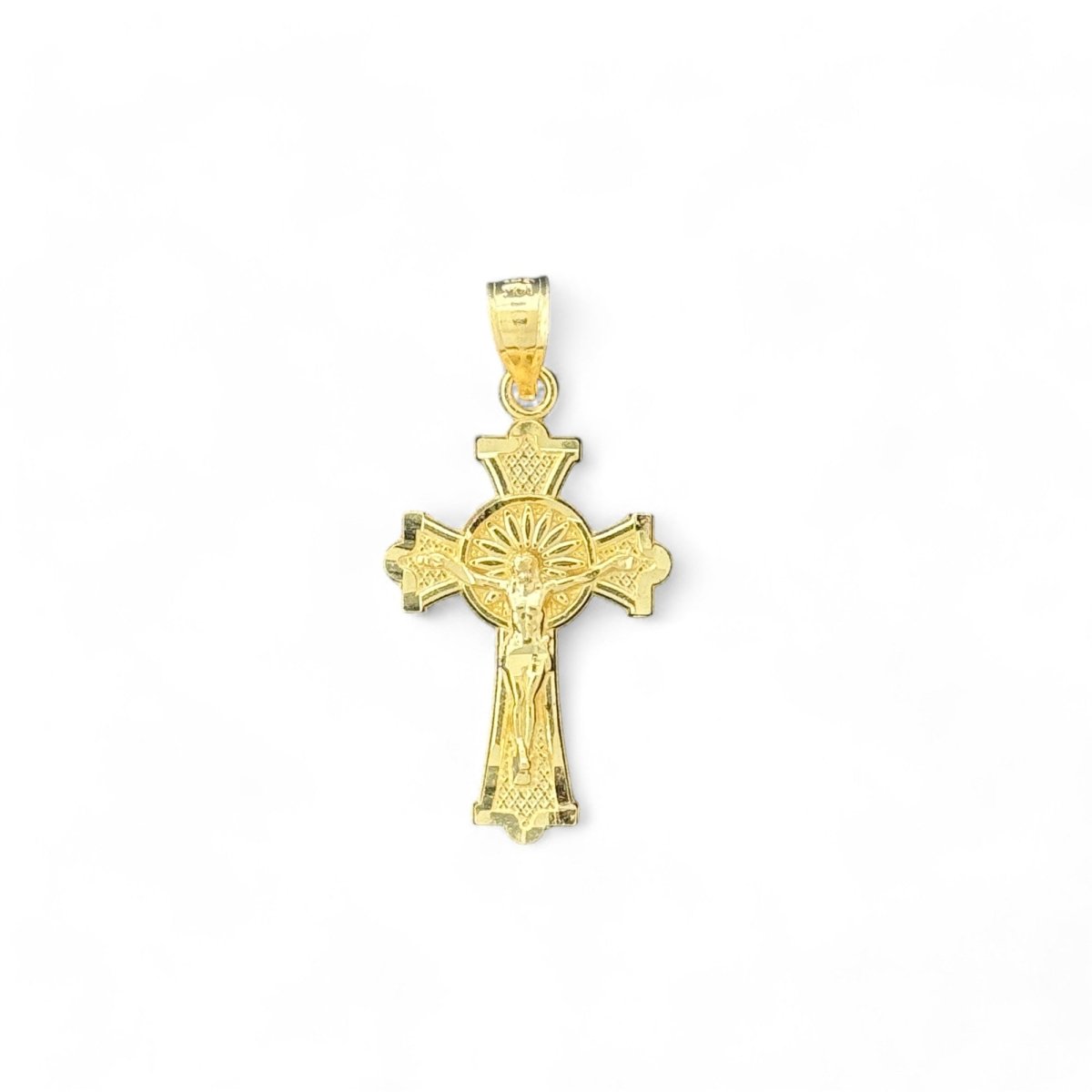 14KT Yellow Gold Sunburst Crucifix Pendant - 2.01gms