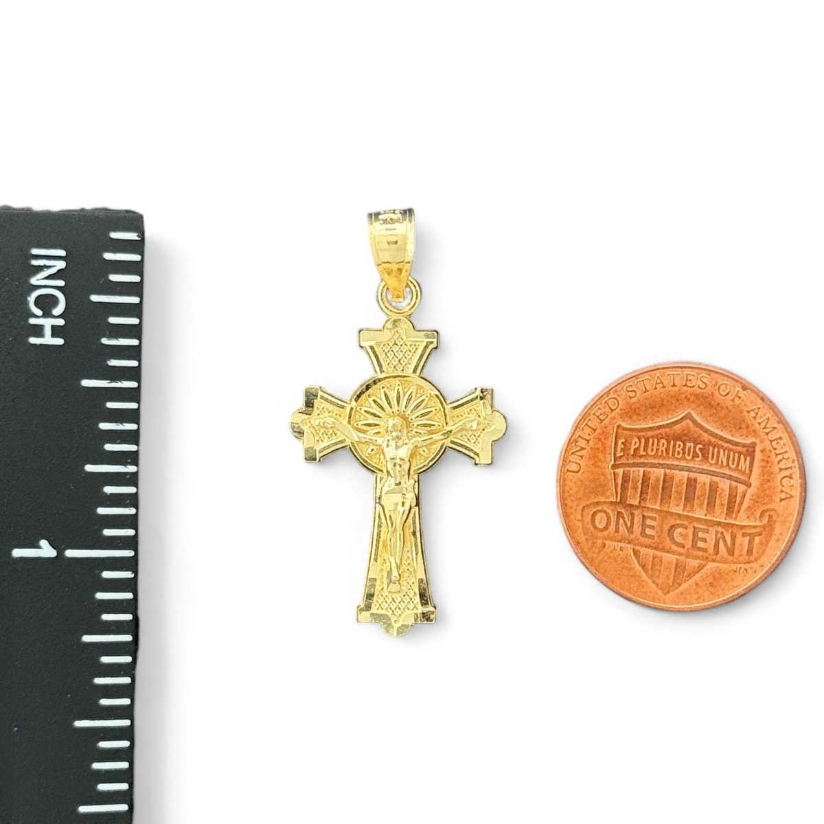 14KT Yellow Gold Sunburst Crucifix Pendant - 2.01gms