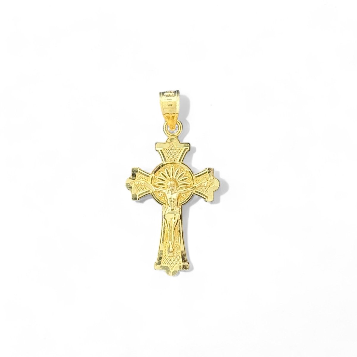 14KT Yellow Gold Sunburst Crucifix Pendant - 2.01gms