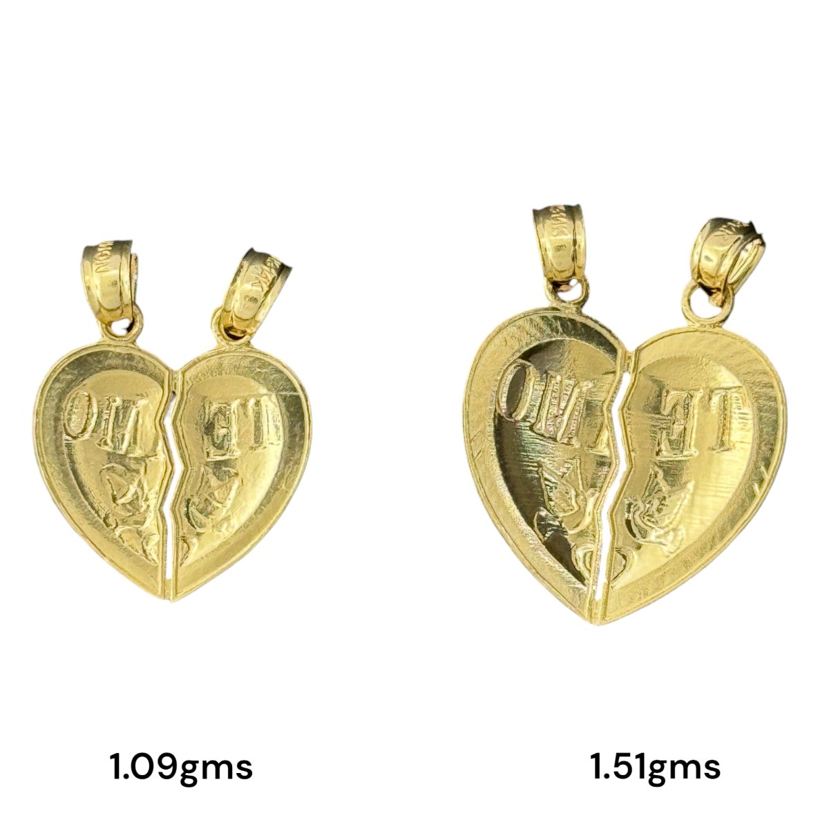 14KT Yellow Gold "Te Amo" Breakable Heart Pendants with Doves