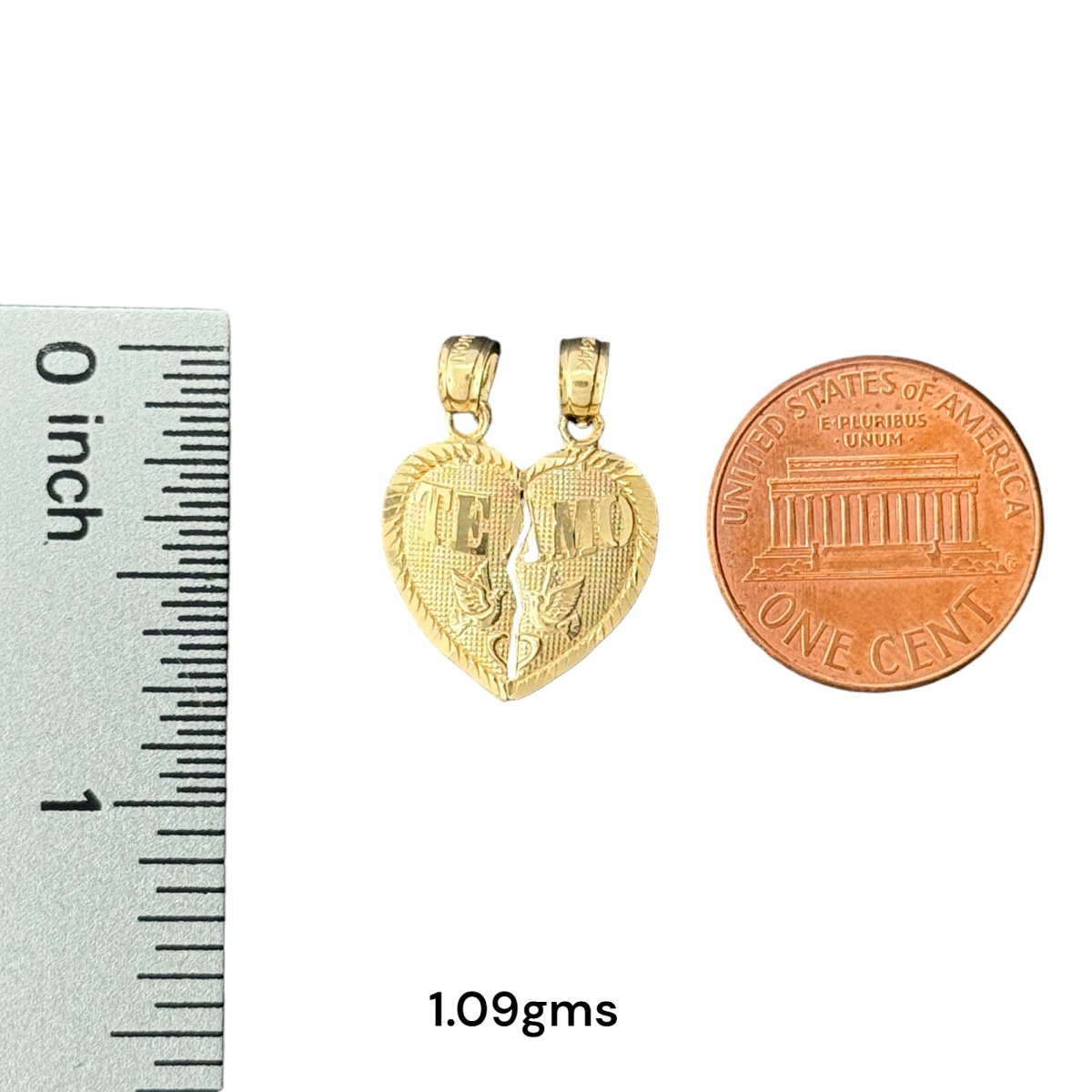 14KT Yellow Gold "Te Amo" Breakable Heart Pendants with Doves