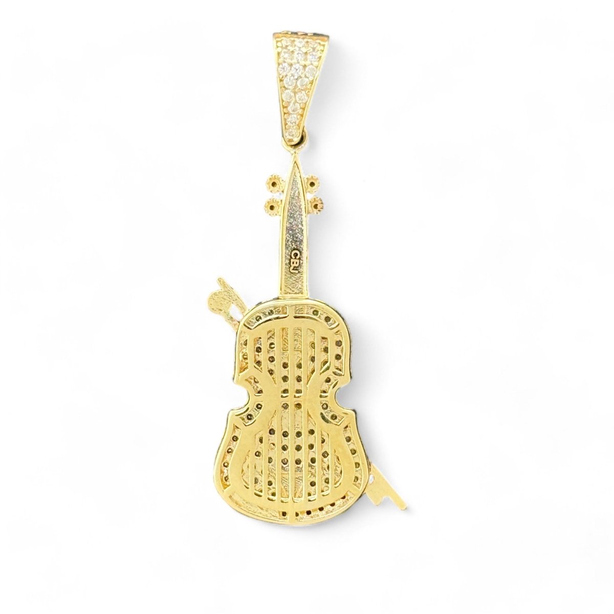 14KT Yellow Gold Violin Pendant with CZ Accents