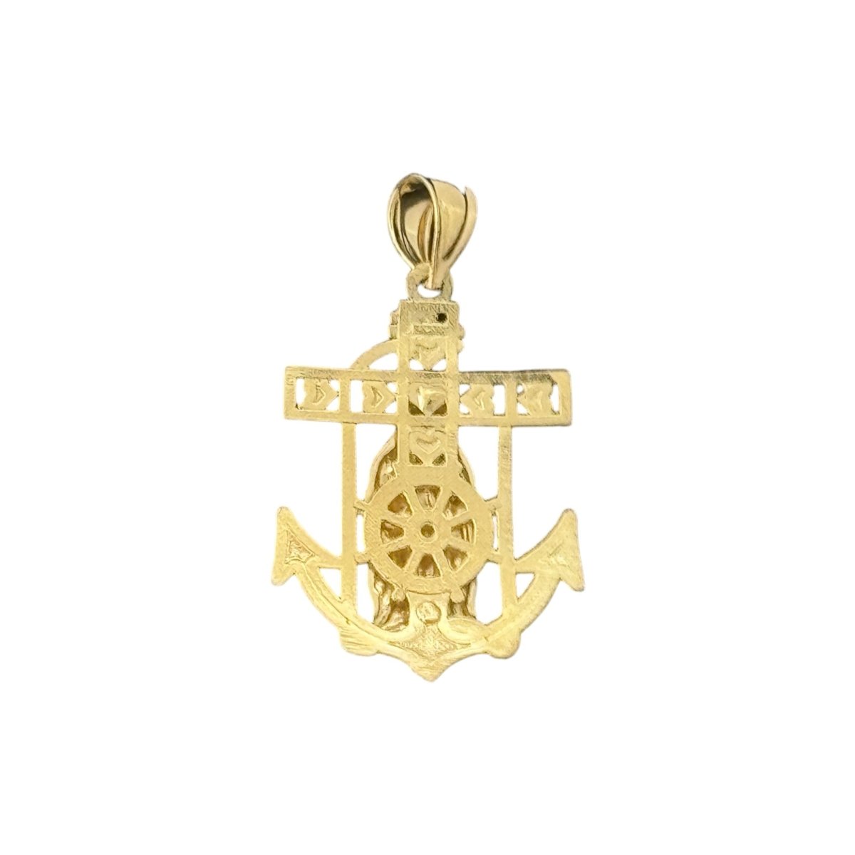 14KT Yellow Gold Virgin Mary with Anchor and Cross Pendant