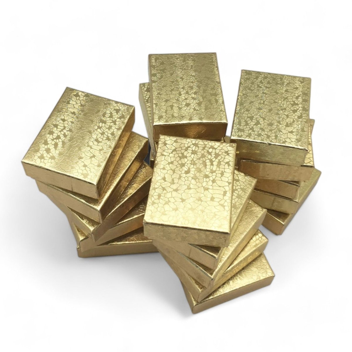 2 1/8" x 1 5/8" x 3/4" Gold Cotton Filled Paper Box