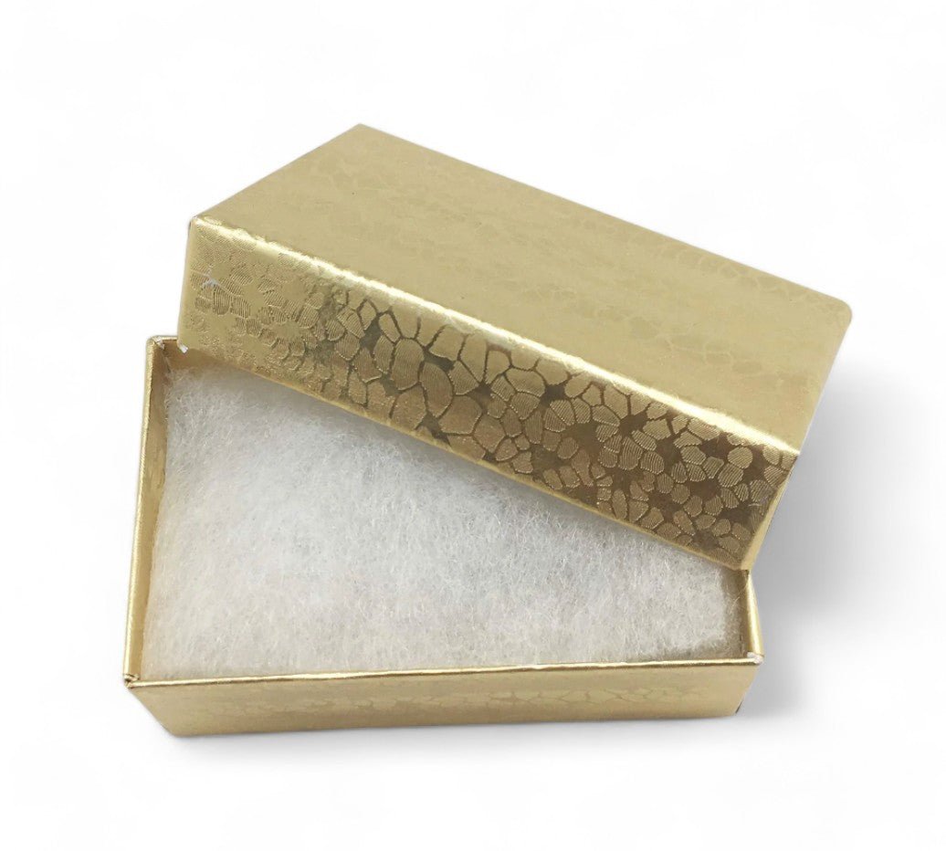 2 1/8" x 1 5/8" x 3/4" Gold Cotton Filled Paper Box