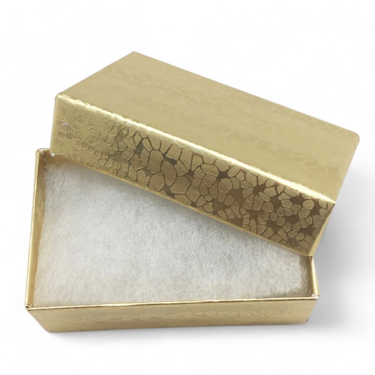 2 5/8" x 1 1/2" x 1" Gold Cotton filled paper box