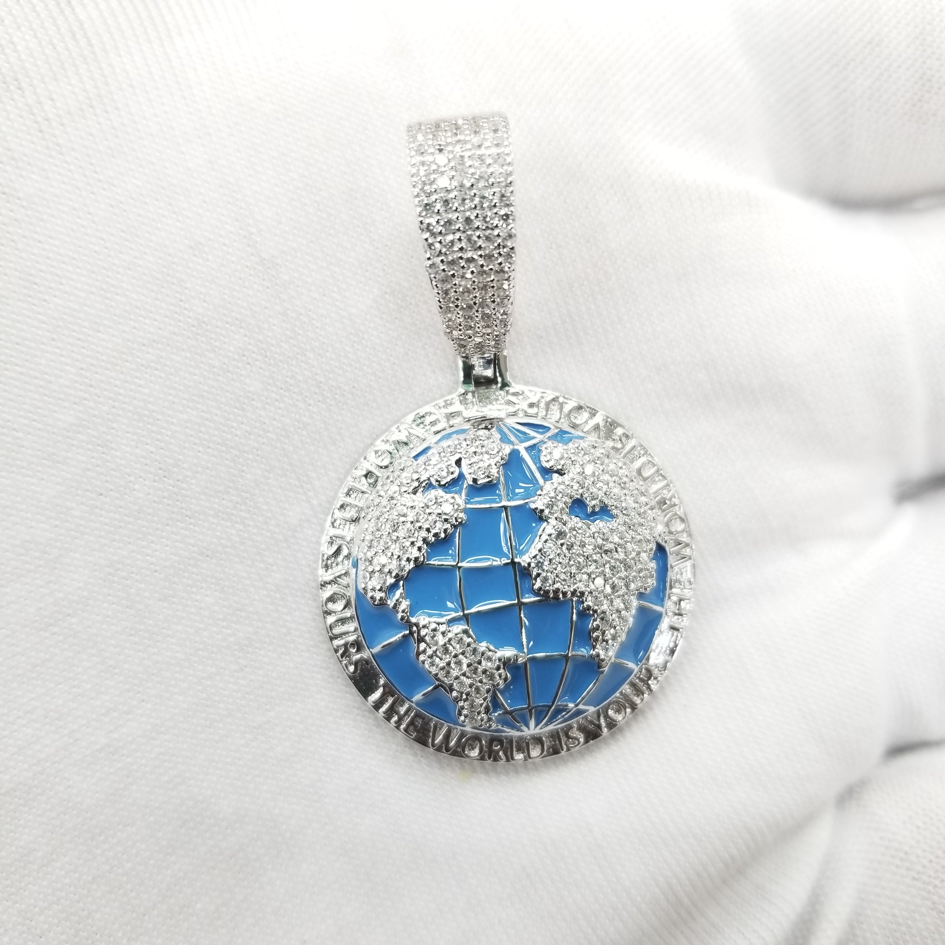 Iced Out World Pendant Necklace 925 Sterling Silver “The World Is