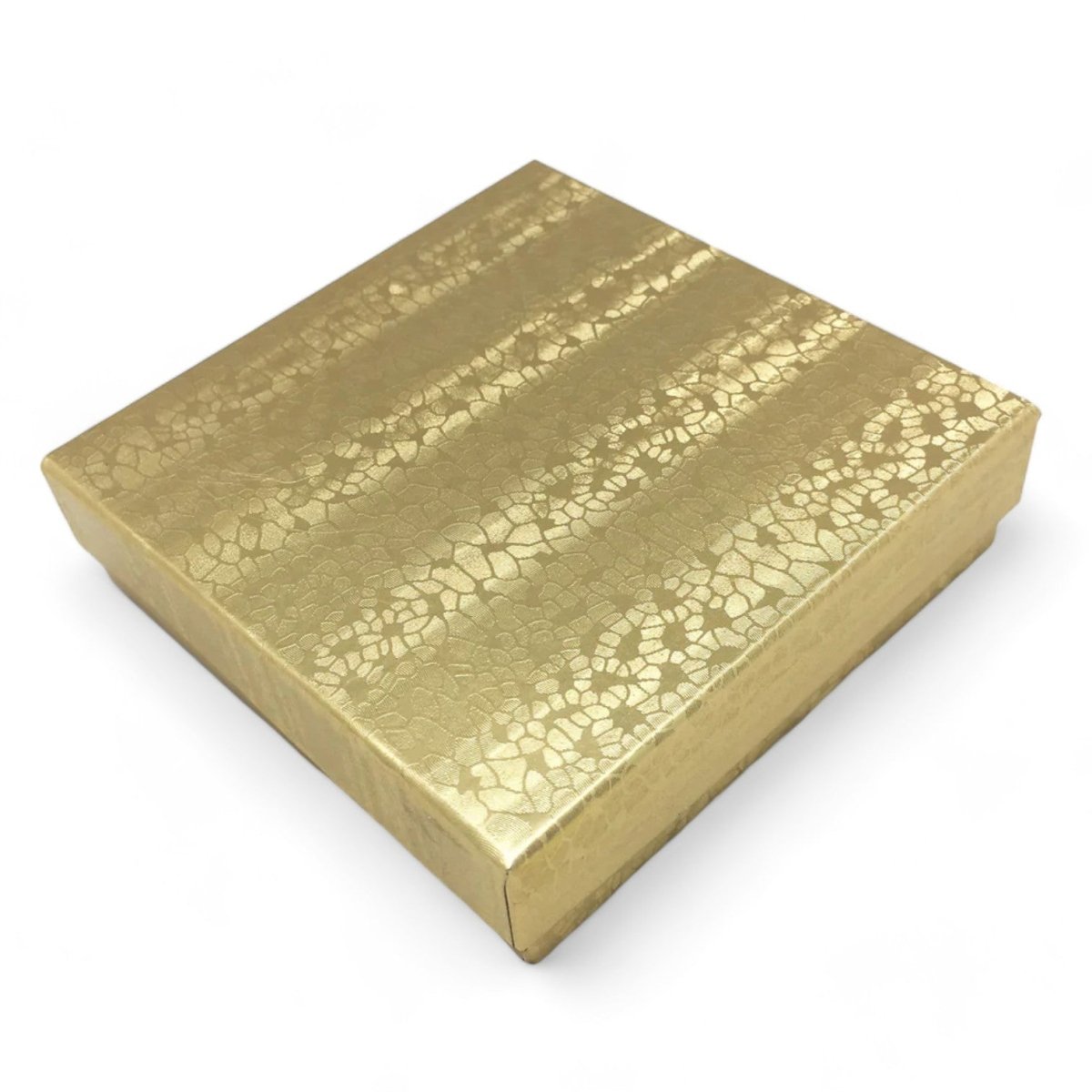 3 1/2" x 3 1/2" x 1" Gold Cotton Filled Paper Box