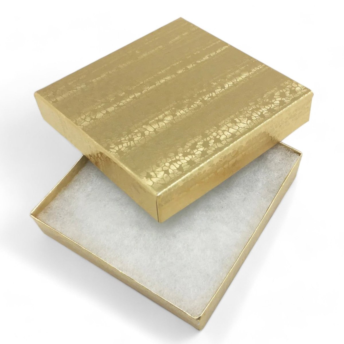 3 1/2" x 3 1/2" x 1" Gold Cotton Filled Paper Box