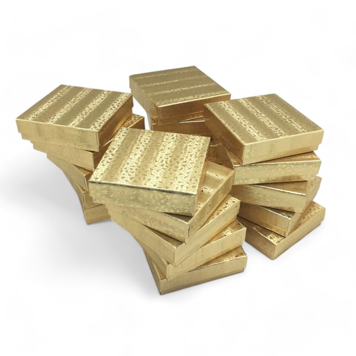 3 1/2" x 3 1/2" x 1" Gold Cotton Filled Paper Box