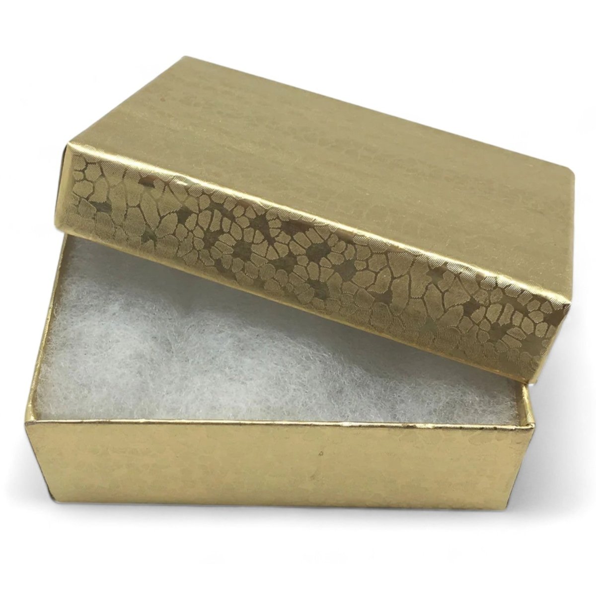 3 1/4" x 2 1/4" x 1" Gold Foil Cotton Filled Paper Box