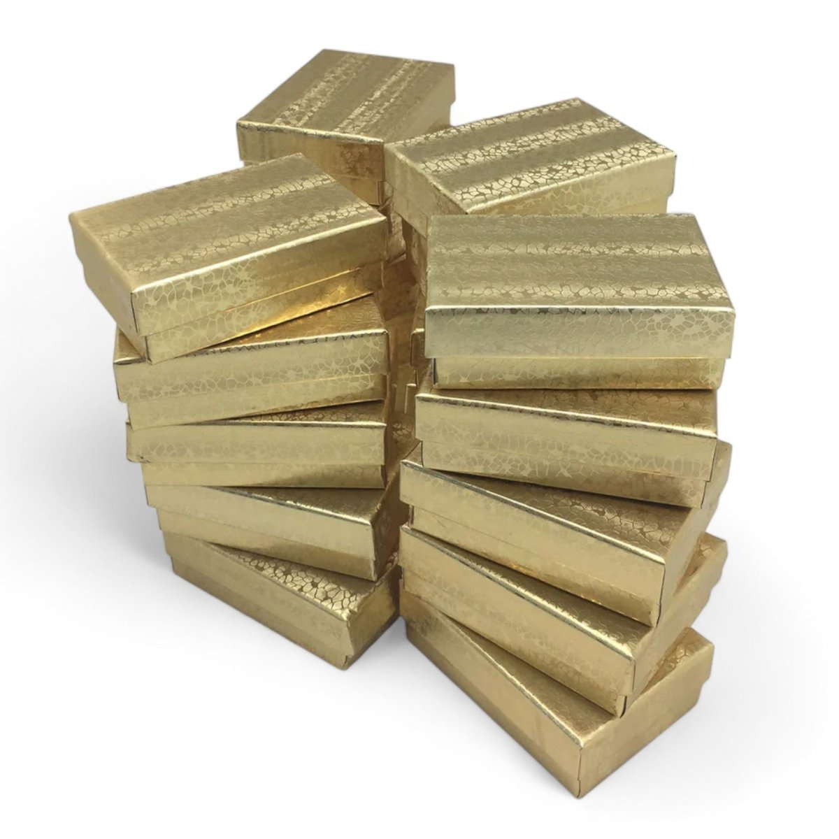 3 1/4" x 2 1/4" x 1" Gold Foil Cotton Filled Paper Box