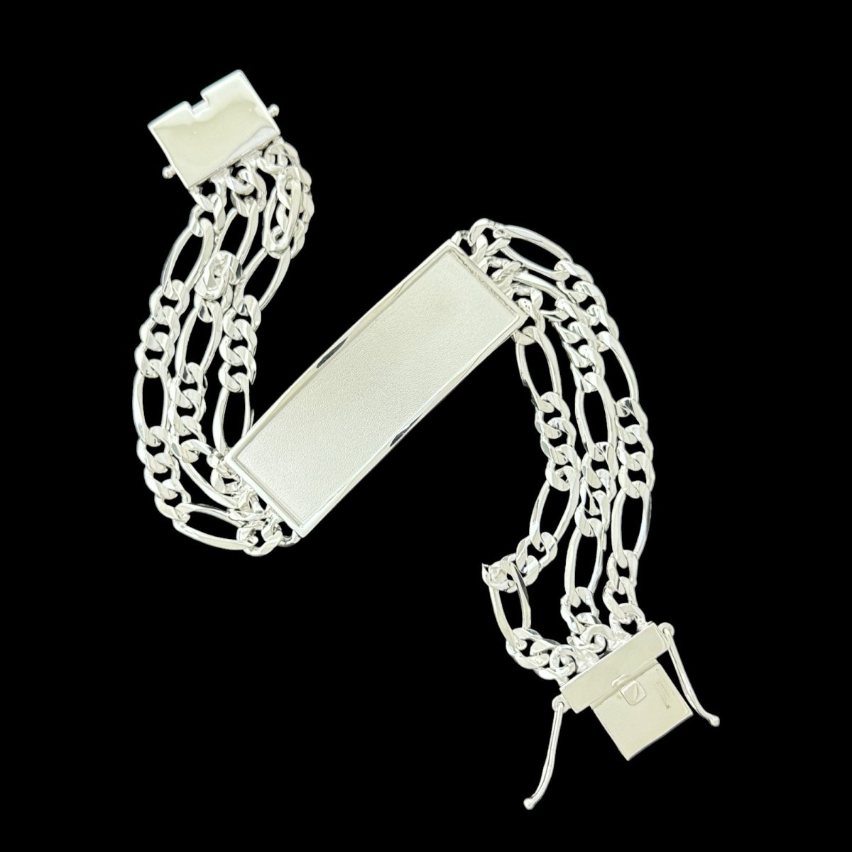3 Layer Figaro Sterling Silver ID Bracelet