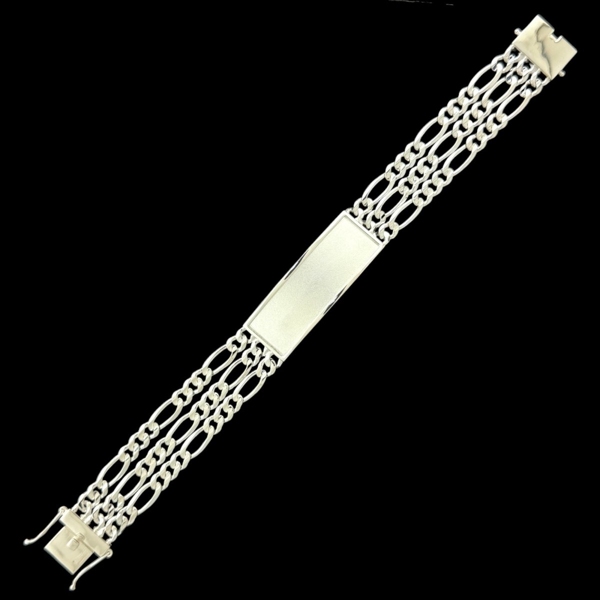 3 Layer Figaro Sterling Silver ID Bracelet