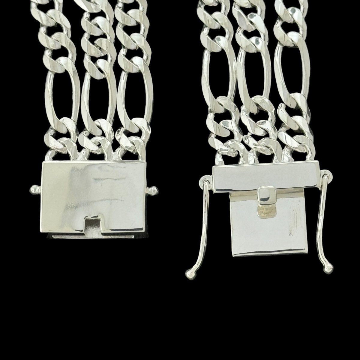 3 Layer Figaro Sterling Silver ID Bracelet