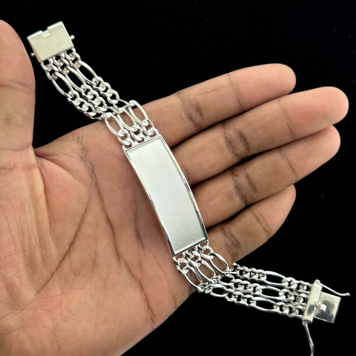 3 Layer Figaro Sterling Silver ID Bracelet