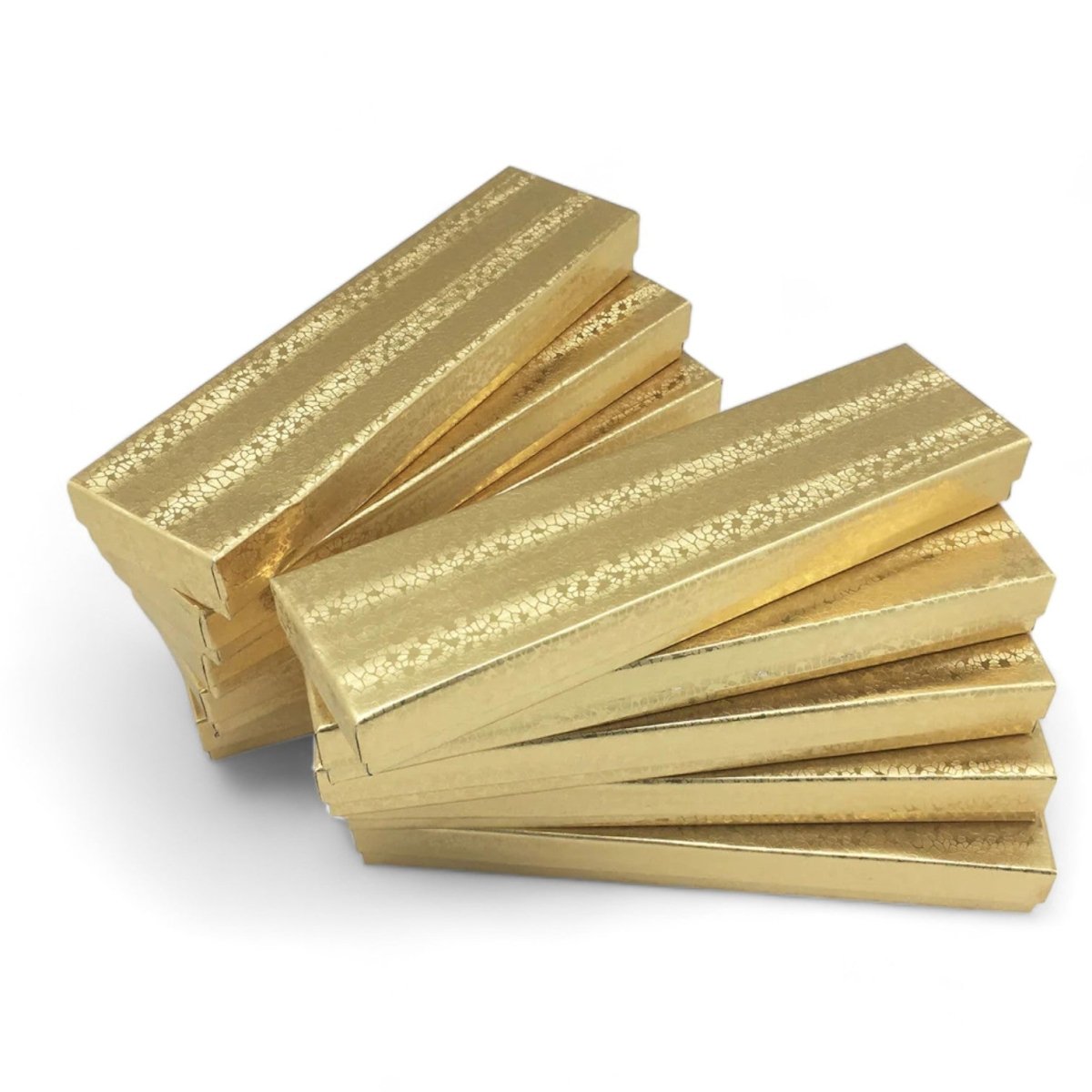 8" x 2" x 1" Gold Foil Cotton Filled Paper Boxes