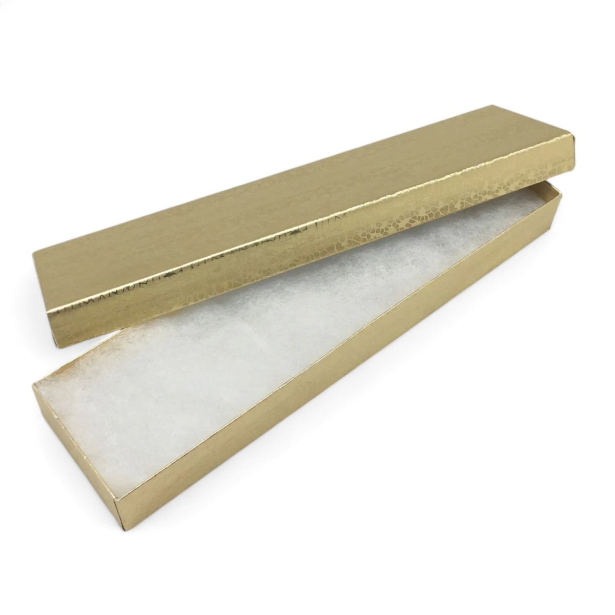 8" x 2" x 1" Gold Foil Cotton Filled Paper Boxes