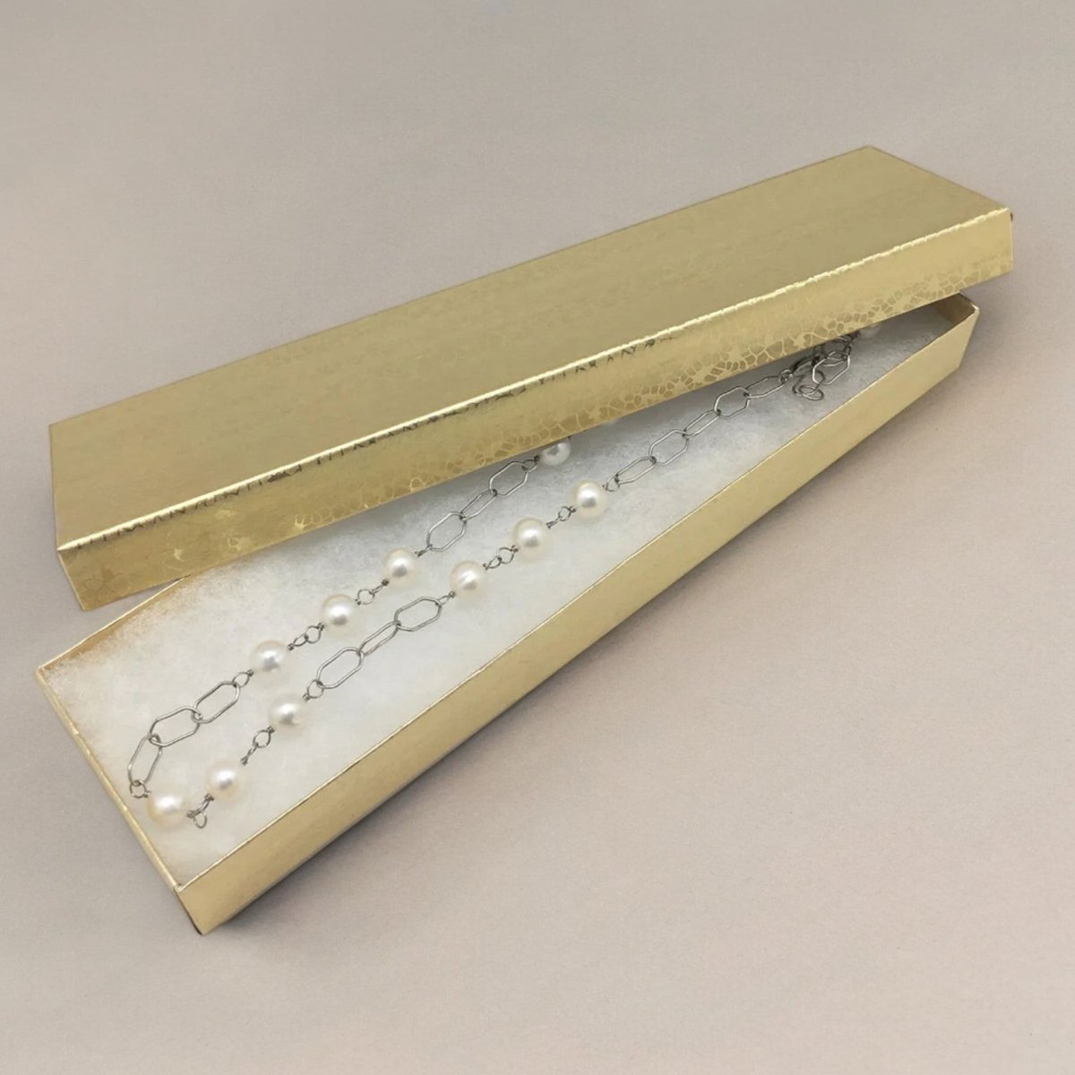 8" x 2" x 1" Gold Foil Cotton Filled Paper Boxes