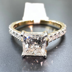 14KT Gold Square LAB Diamond Ring, 1.37CT