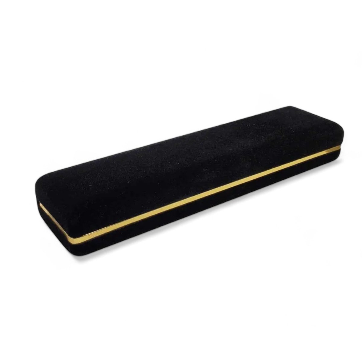 Black Velvet Flocked Bracelet Box with Gold Trim