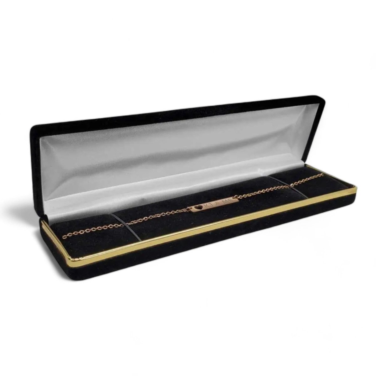 Black Velvet Flocked Bracelet Box with Gold Trim