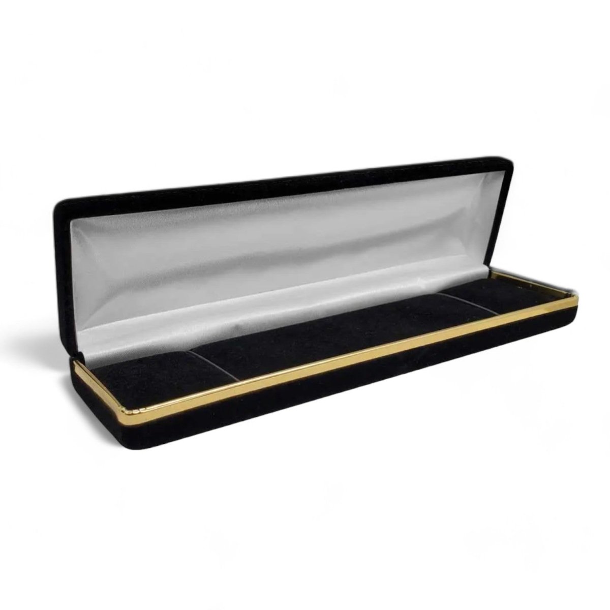 Black Velvet Flocked Bracelet Box with Gold Trim