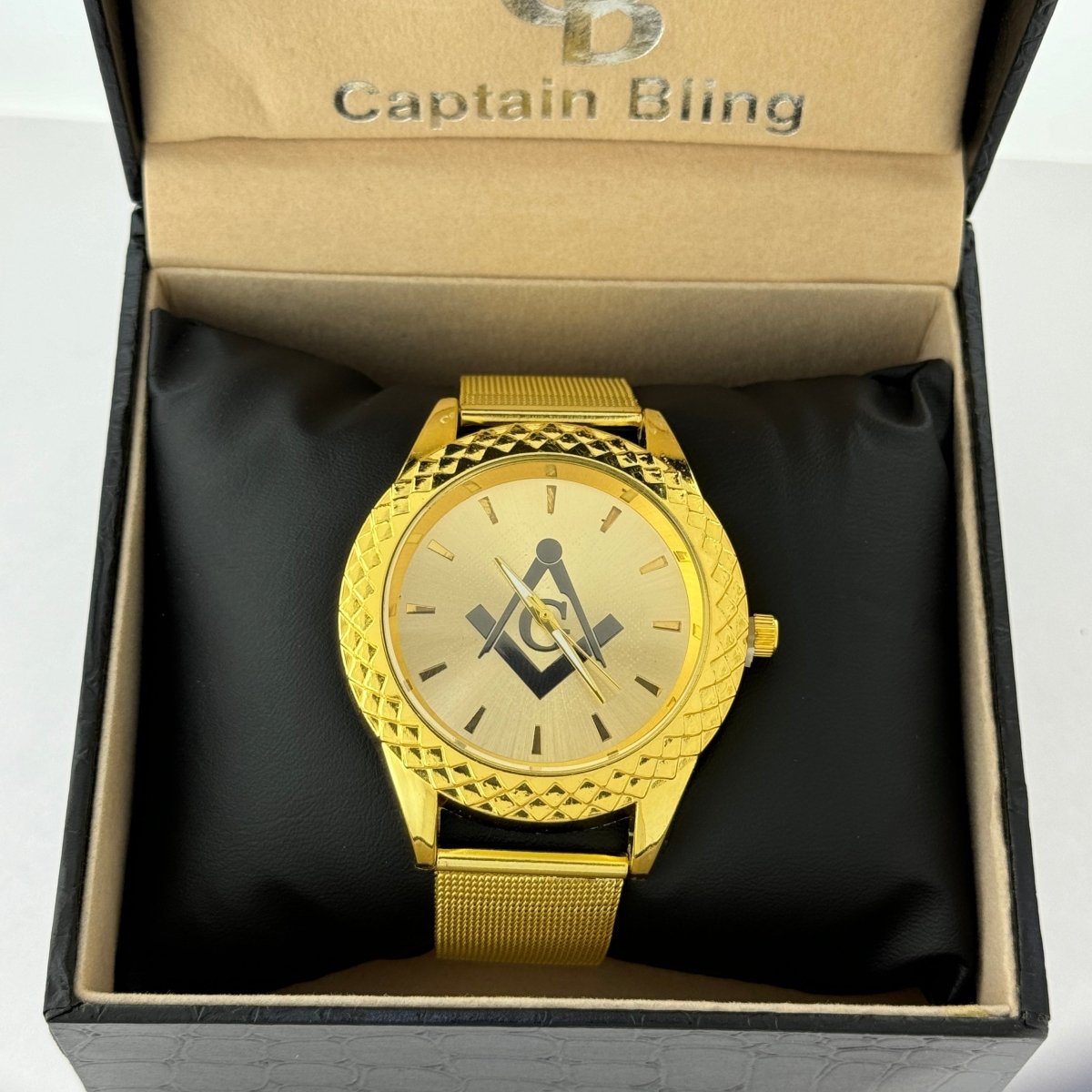 Captain Bling Masonic Gold Stainless Steel Strap Watch