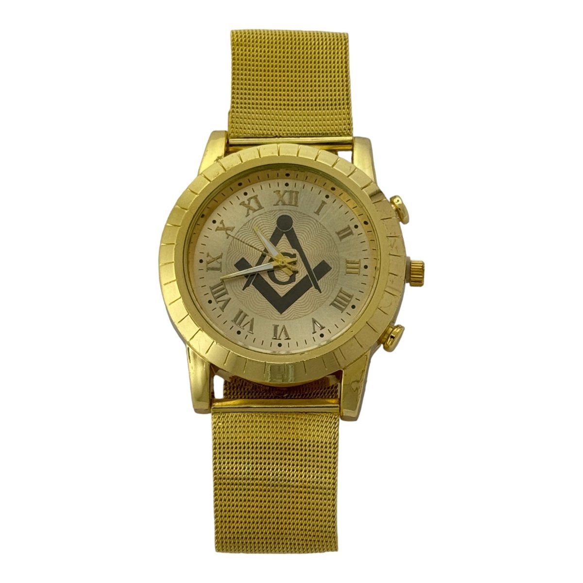 Captain Bling Masonic Gold Stainless Steel Strap Watch: Roman Numerals